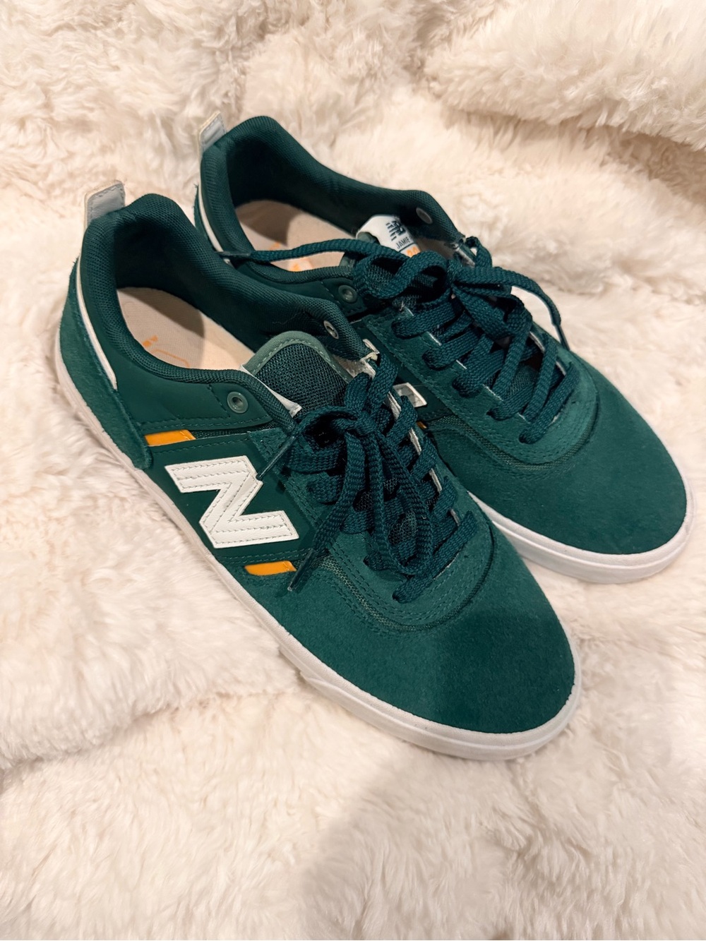 New Balance Men’s Forest Green Suede Sneakers with White N-Logo